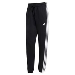 adidas women Essentials 3-Stripes French Terry Cuffed Pants Black White NWT $50